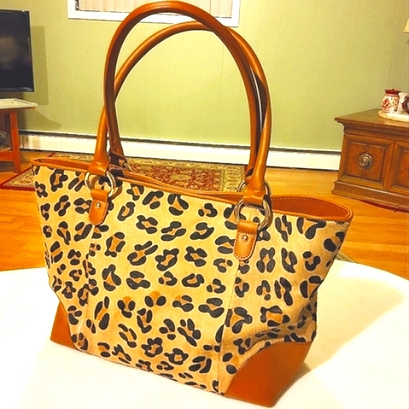 Barr + Barr Animal Print Tan & Brown Leather Tote Bag Shoulder Bag - Picture 5 of 17